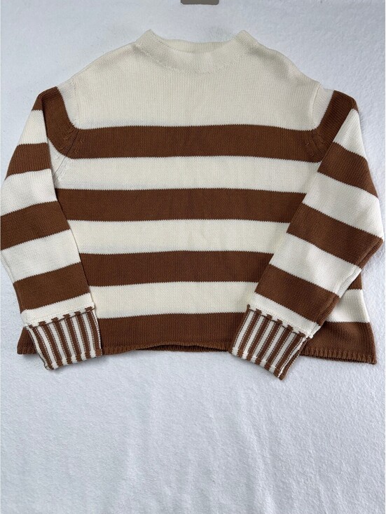 Zenana Outfitters Sweaters - Zenana Medium Brown and White Striped Cotton Sweater